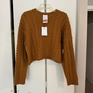 Lovely NWT Naadam Wool and Cashmere gold orange cropped cable knit sweater